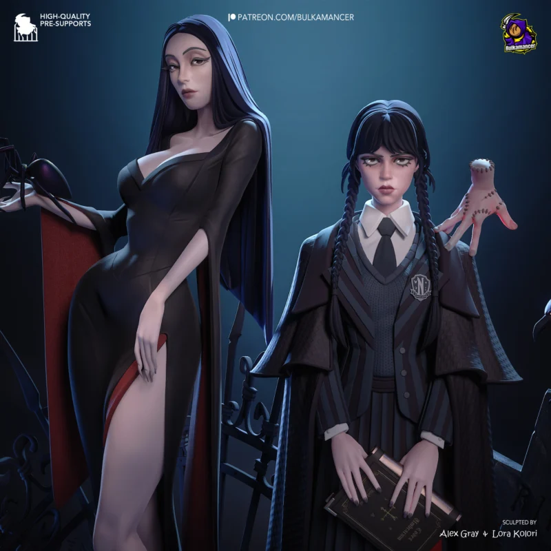 the-addams-family-morticia-wednesday-addams-diorama-model-by-bulkamancer-3d-printed-garage-kit