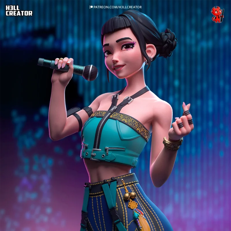 k-pop-demon-hunters-zoey-action-figure-bust-model-by-h3ll-creator-3d-printed-resin-garage-kit