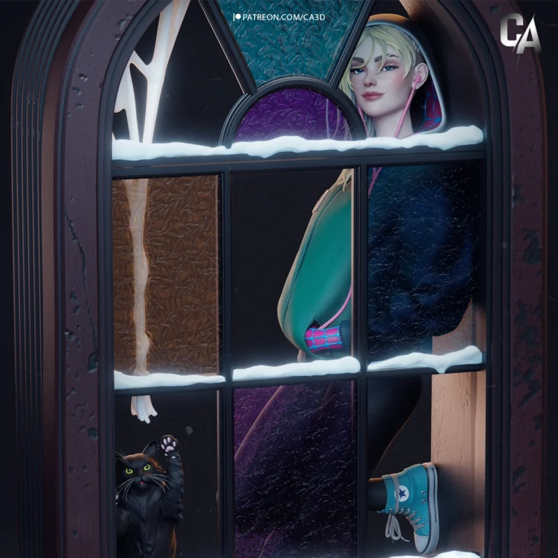 spider-verse-gwen-stacy-action-figure-bust-model-by-h3ll-creator-3d-printed-resin-garage-kit