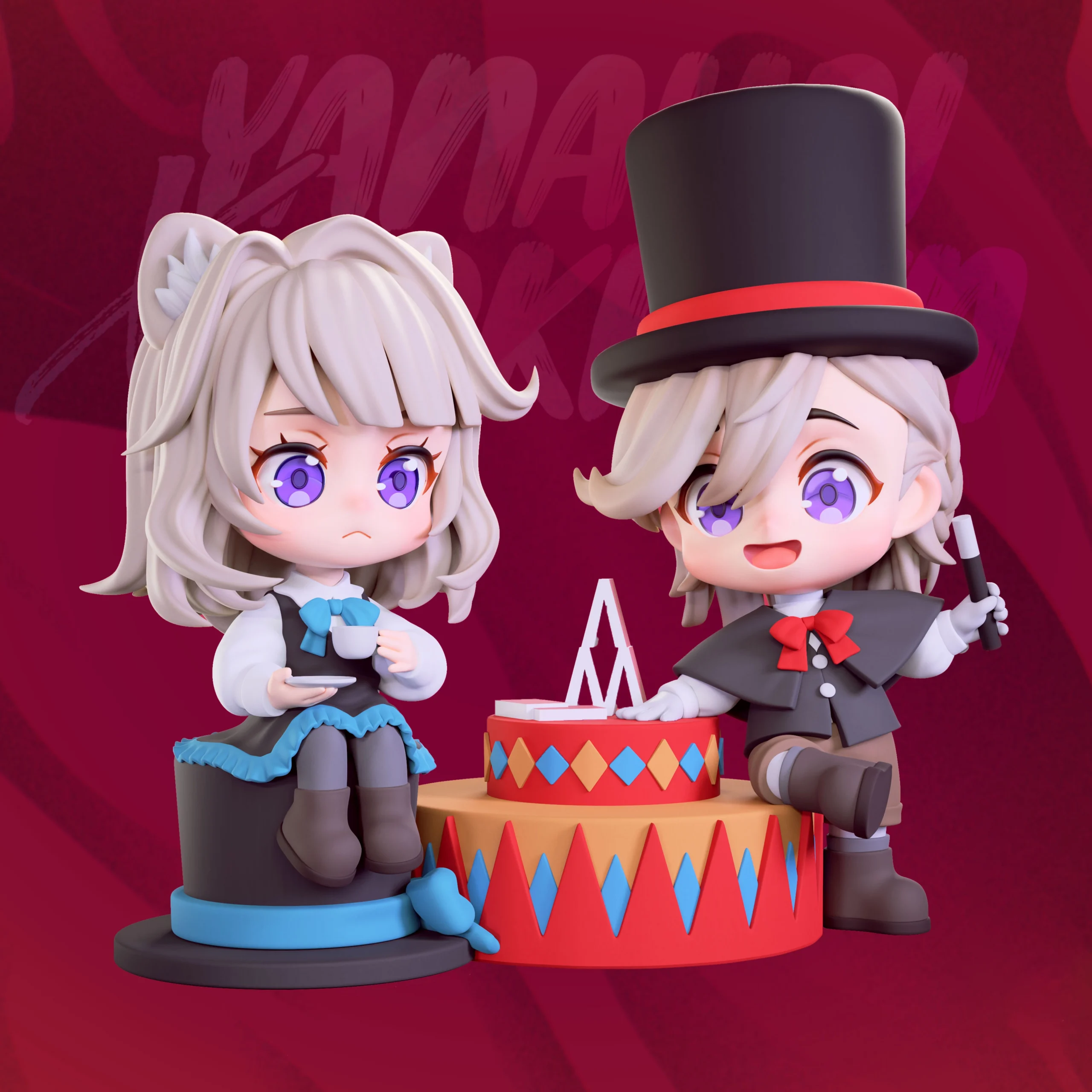 Genshin Impact Lyney & Lynette Chibi Figure Dioramanshin Impact Lyney & Lynette Action Figure Diorama